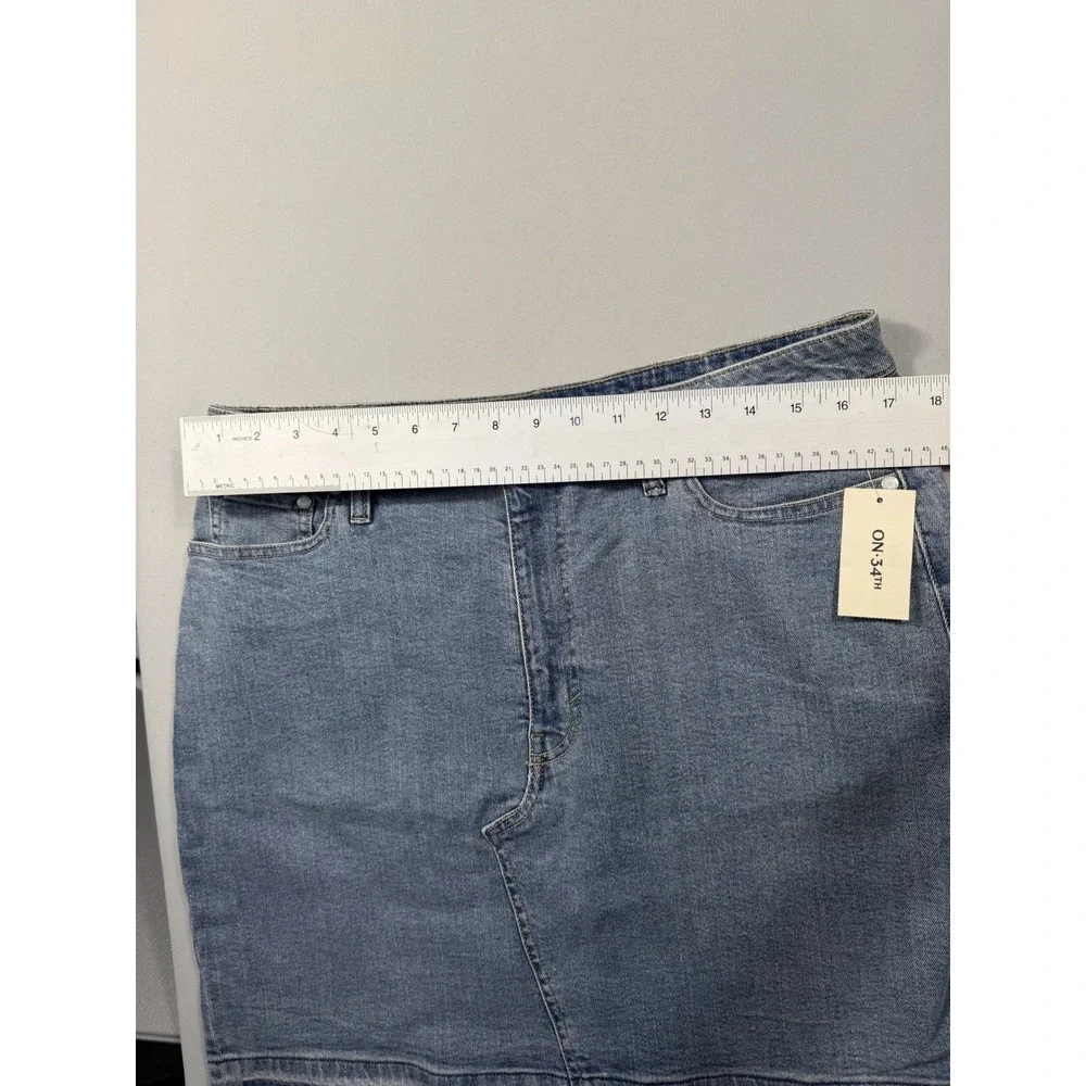 On 34th Macy's Denim Mini Skirt Raw Hem Frayed Multi Wash Size 16 33